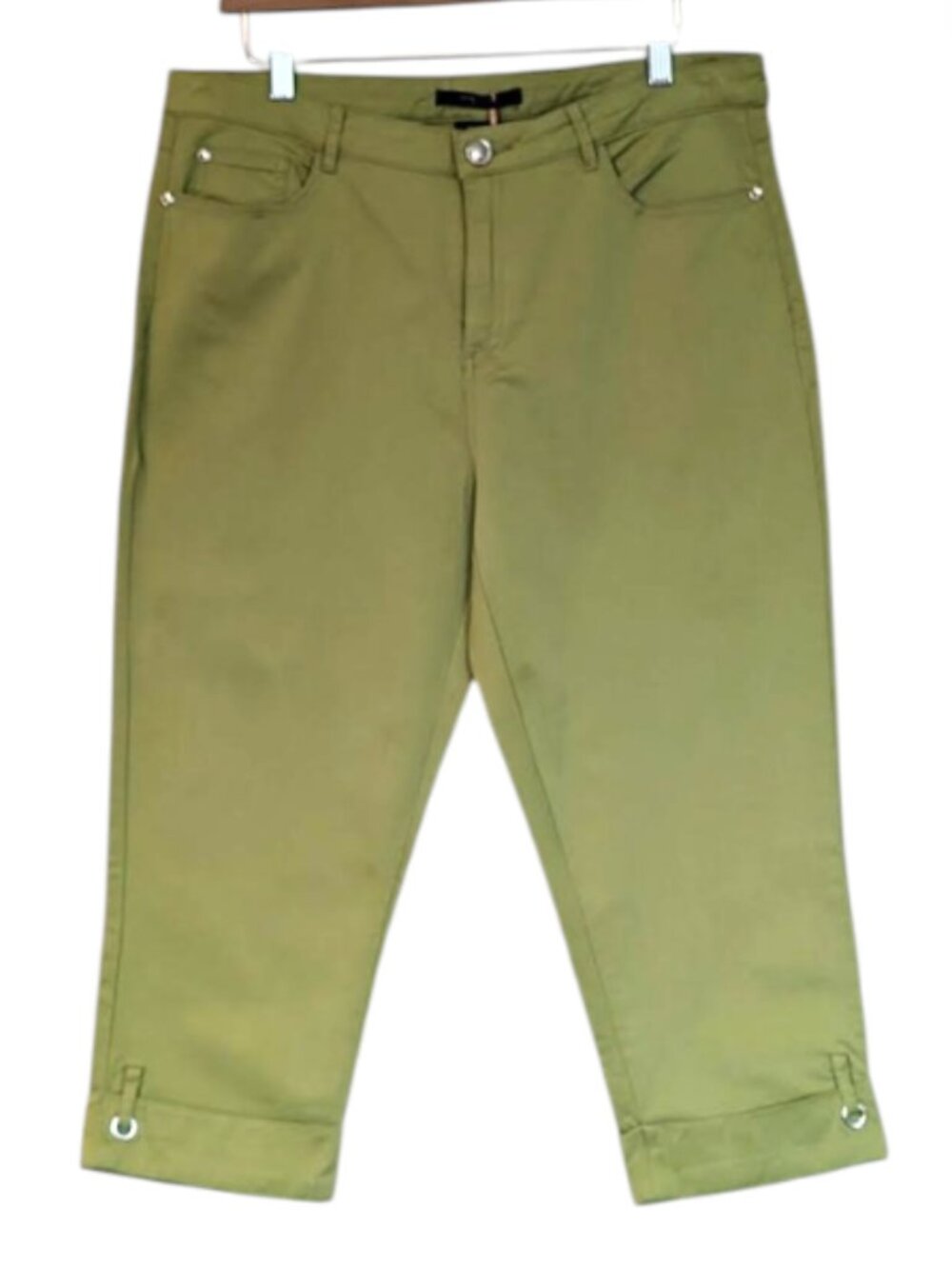 NWT Simon Chang x Melanie Lyne Olive Green Capris Stretch Cotton Mid Rise
